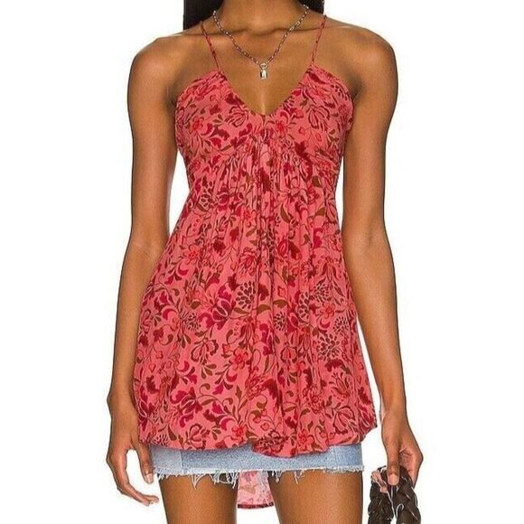 Free People OB1486669 Women's Sz Medium Floral Pixie Cross Back Tunic Top $98 - Picture 7 of 8